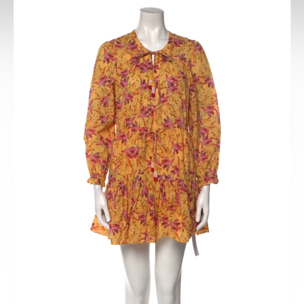 Farm Rio Yellow Floral Long Sleeved Mini Dress Size Small
